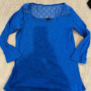 Express Cobalt Blue Lace Detail 3/4 Sleeve Top